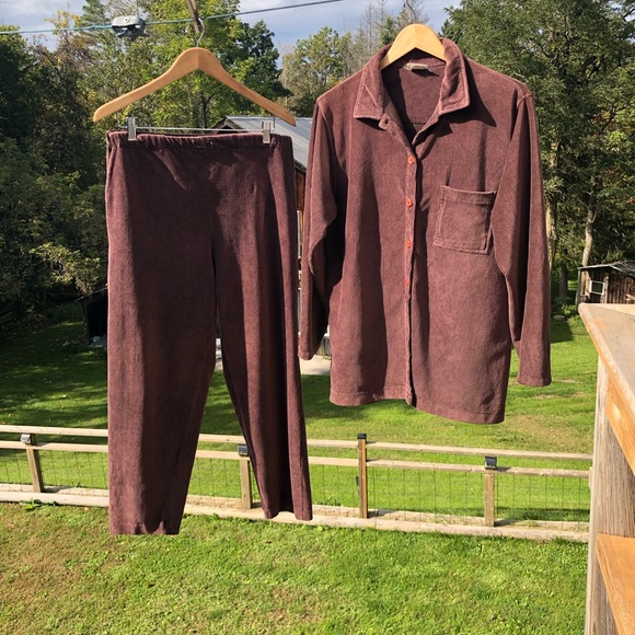Vintage Cottage Cove Corduroy Velour 2 Piece - Shirt and Pants - S (altered) - Picture 1 of 6